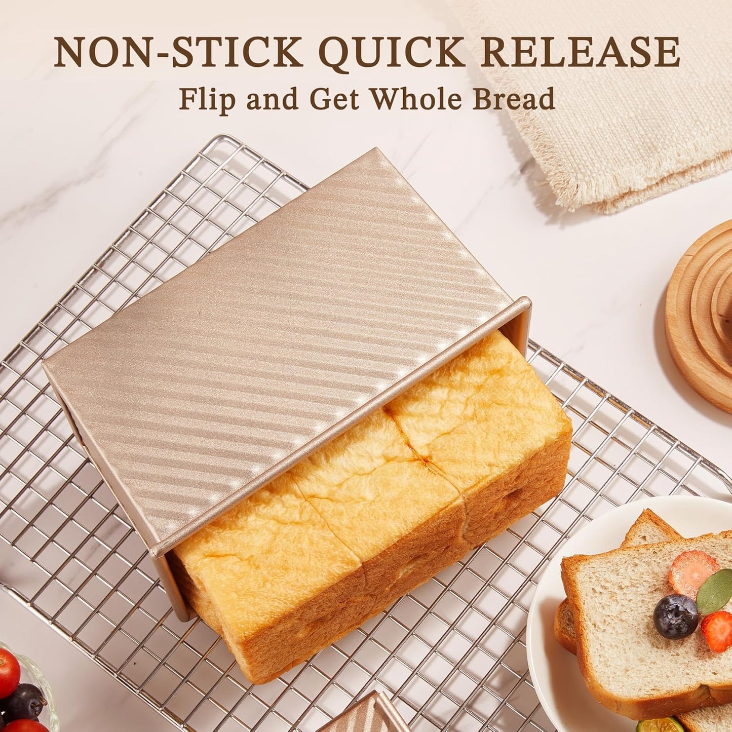 FIDZ PAN Loaf Pan with Lid, 1 lb Dough Capacity Non-Stick Bakeware for Baking Bread, Carbon Steel Corrugated Bread Loaf Pan with Lid Baked Sturdy