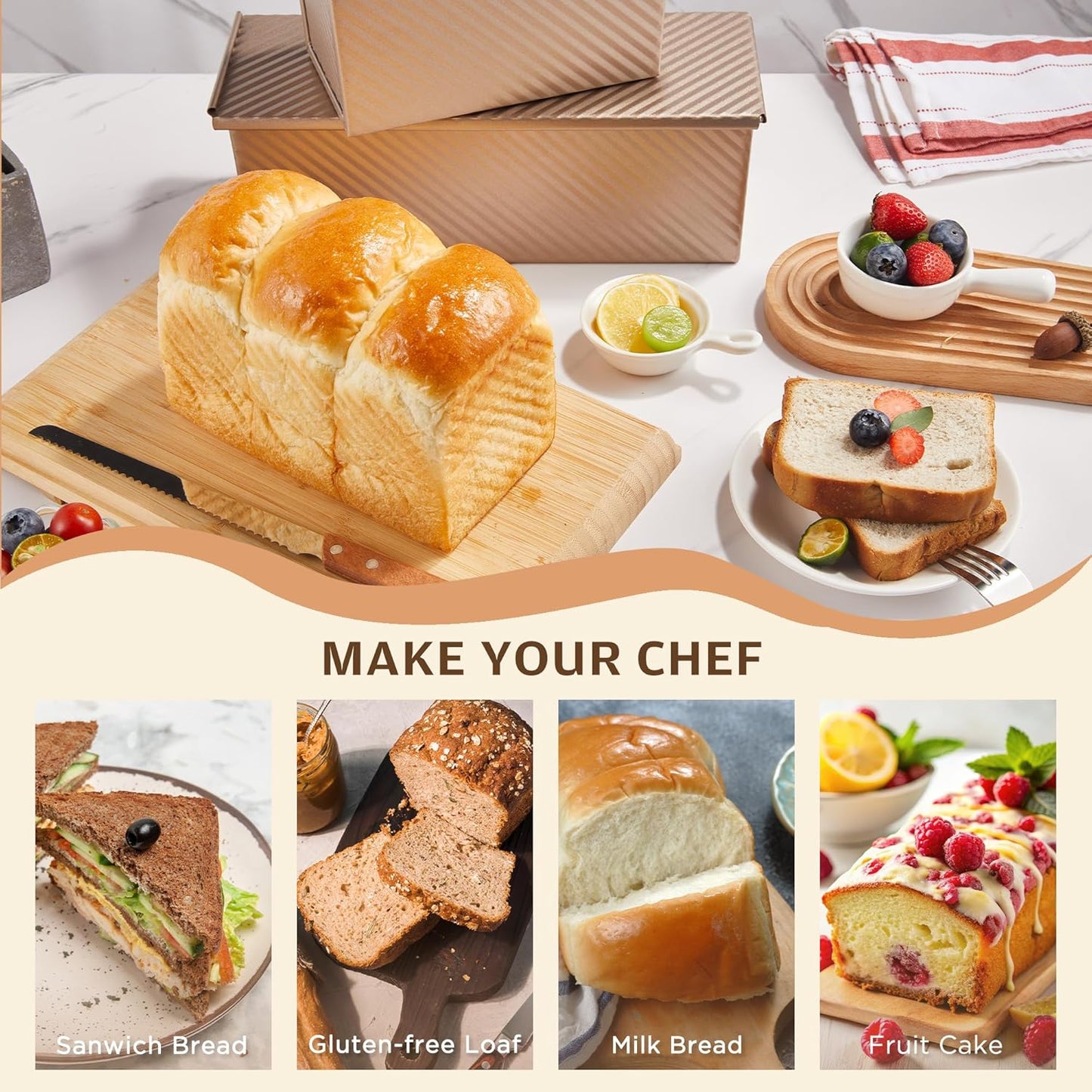 FIDZ PAN Loaf Pan with Lid, 1 lb Dough Capacity Non-Stick Bakeware for Baking Bread, Carbon Steel Corrugated Bread Loaf Pan with Lid Baked Sturdy